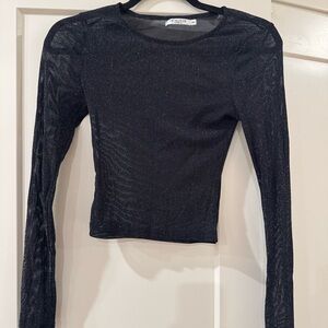 Metalicus Sparkle Black Long Sleeve Mesh Tee